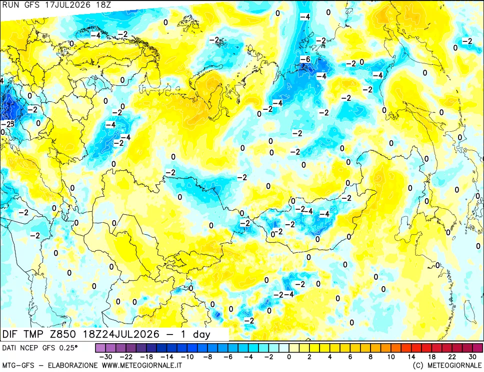 mappa 850 hPA Dif. Temp -24 ore