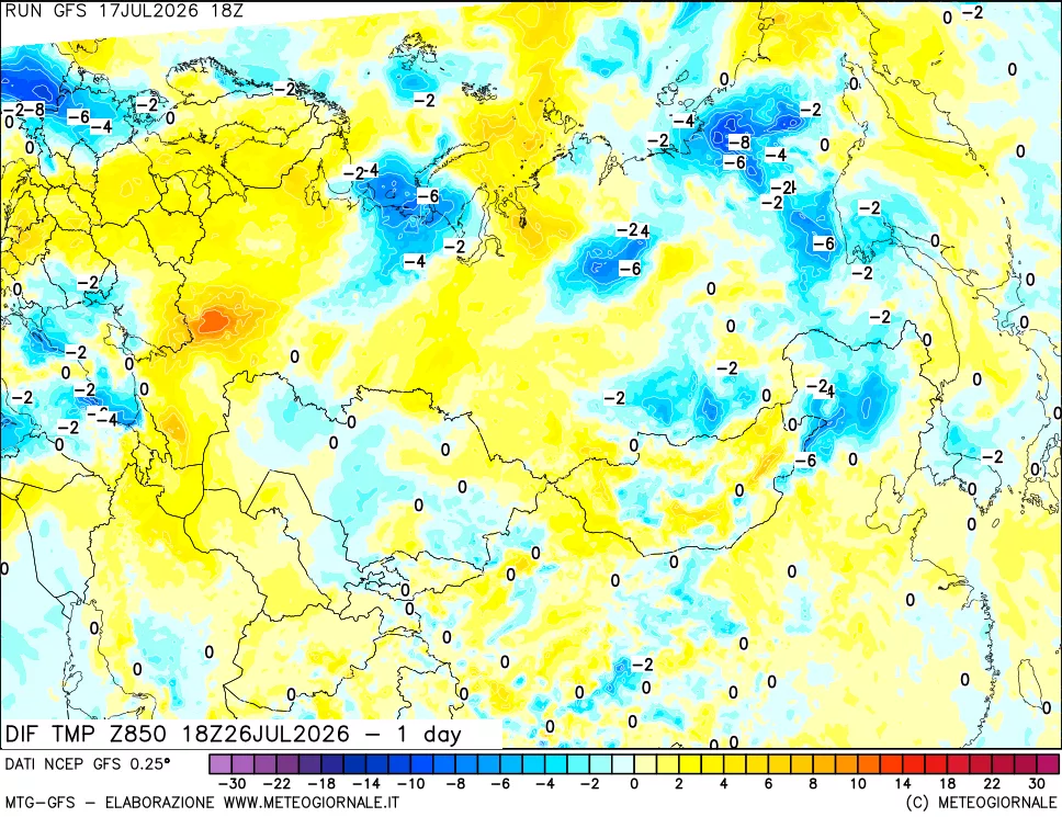 mappa 850 hPA Dif. Temp -24 ore