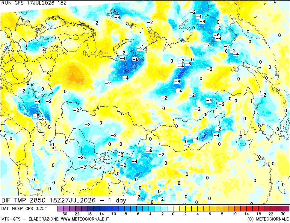 mappa 850 hPA Dif. Temp -24 ore