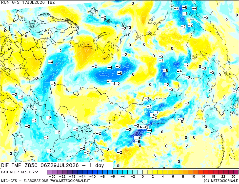 mappa 850 hPA Dif. Temp -24 ore