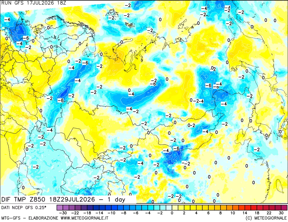 mappa 850 hPA Dif. Temp -24 ore