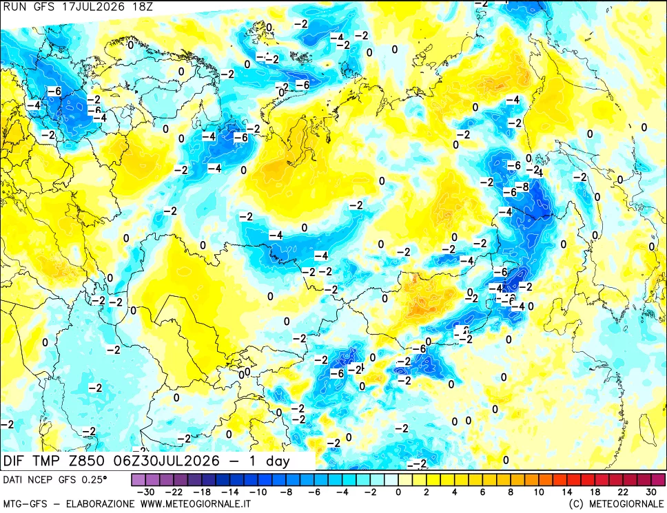 mappa 850 hPA Dif. Temp -24 ore
