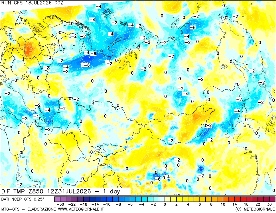 mappa 850 hPA Dif. Temp -24 ore