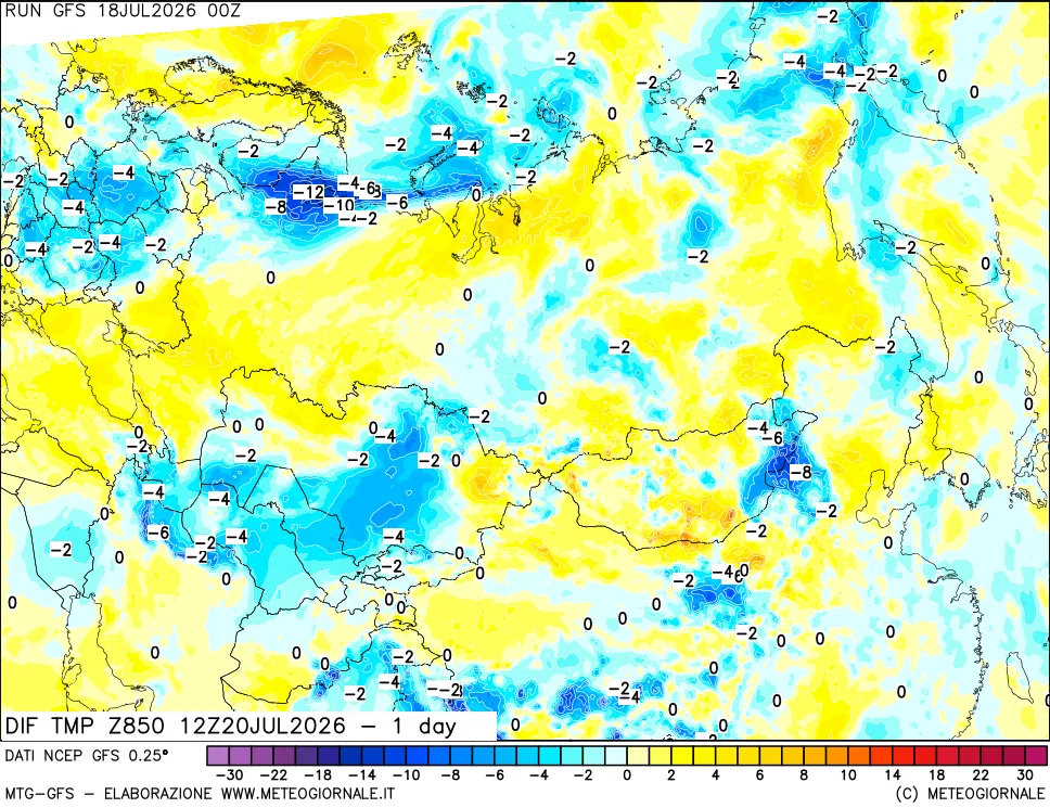 mappa 850 hPA Dif. Temp -24 ore