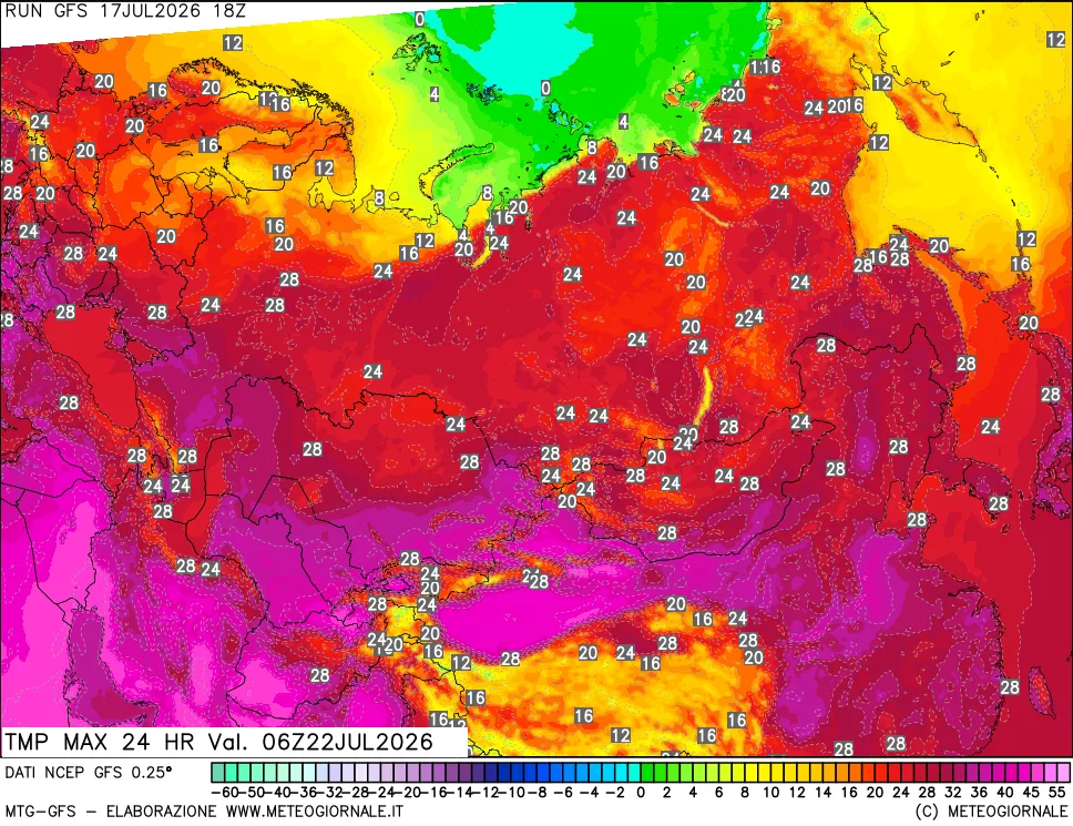 mappa Temperatura massima 24 ore
