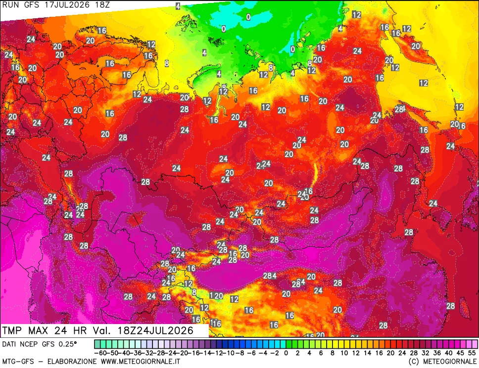 mappa Temperatura massima 24 ore