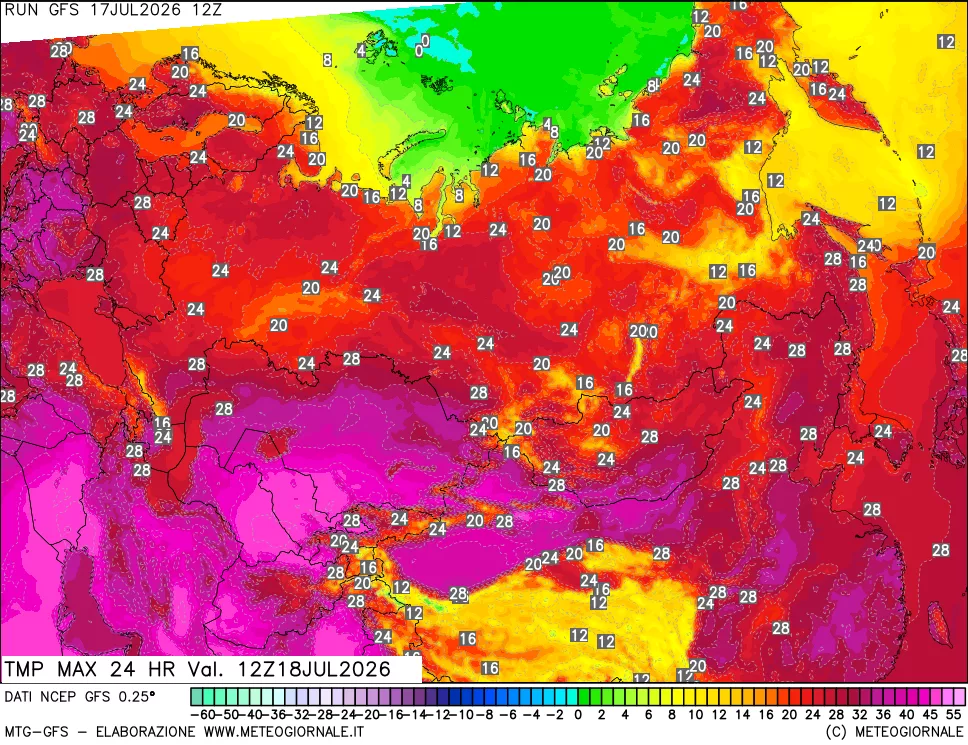 mappa Temperatura massima 24 ore