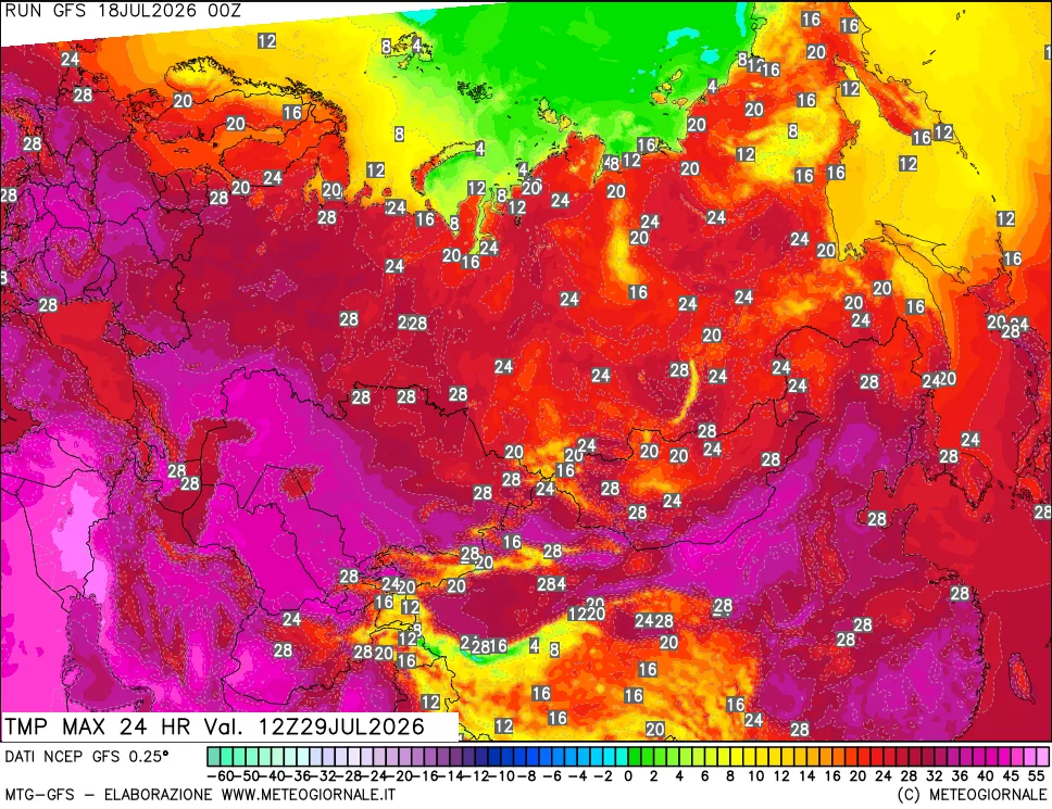 mappa Temperatura massima 24 ore