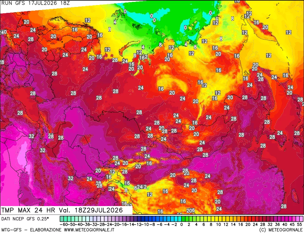 mappa Temperatura massima 24 ore