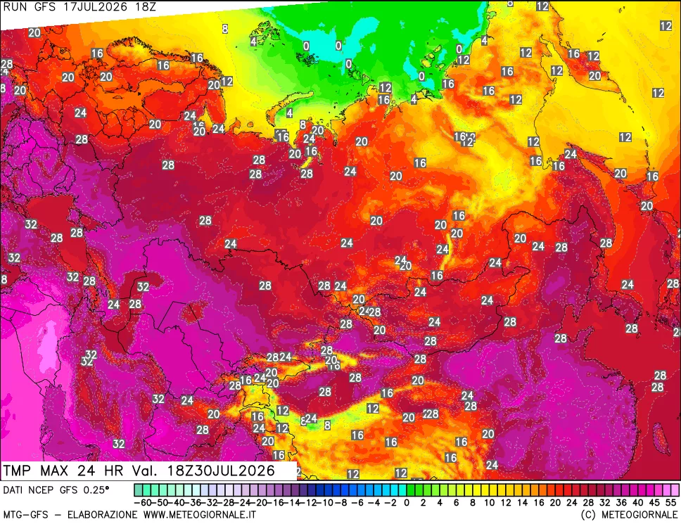 mappa Temperatura massima 24 ore