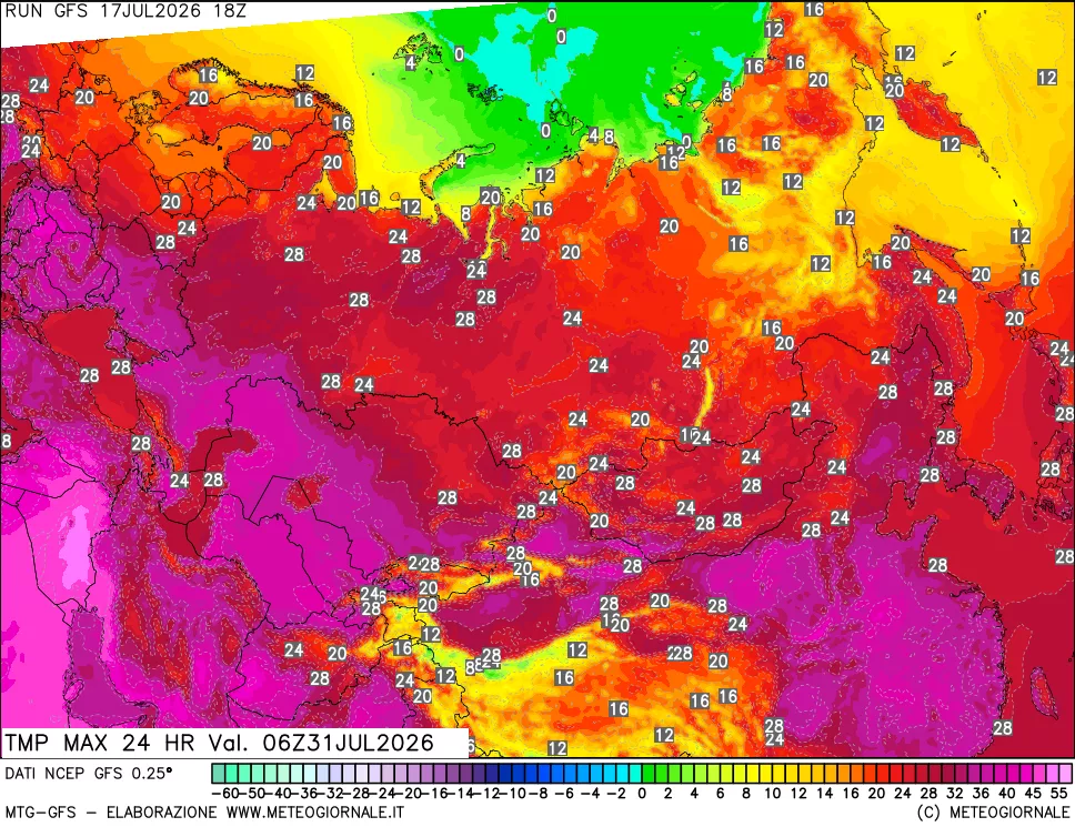 mappa Temperatura massima 24 ore