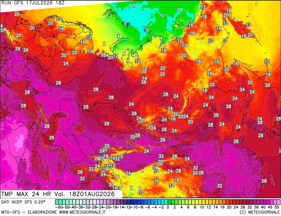 mappa Temperatura massima 24 ore
