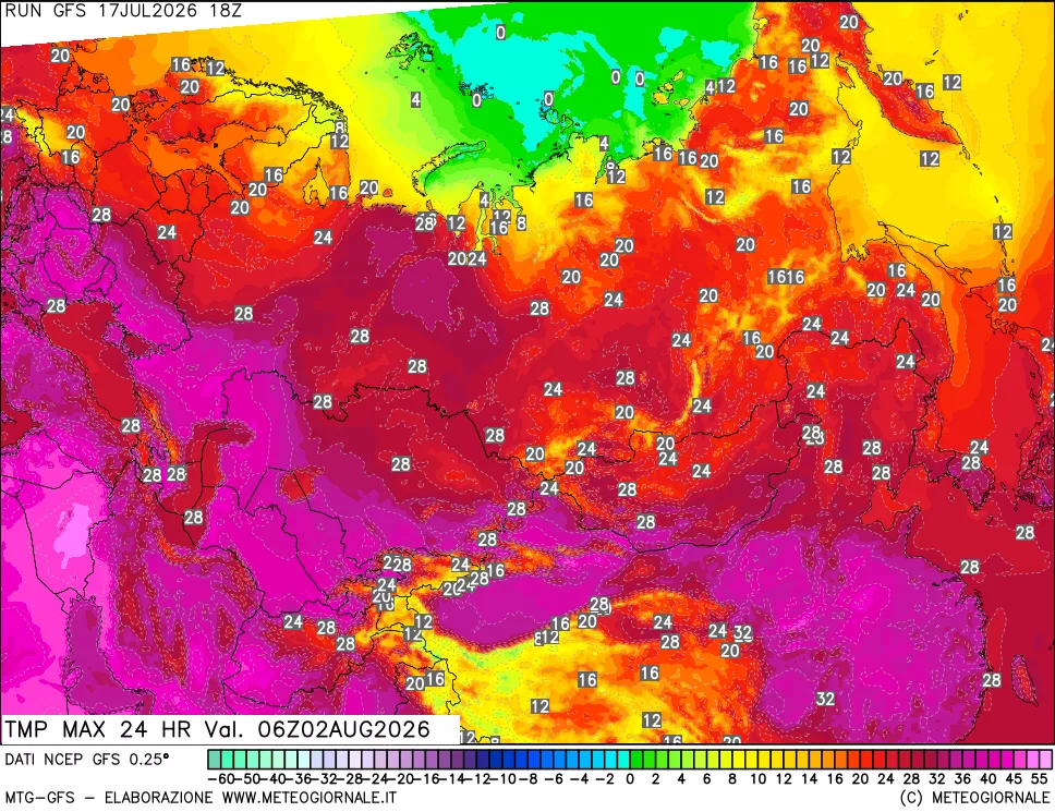 mappa Temperatura massima 24 ore