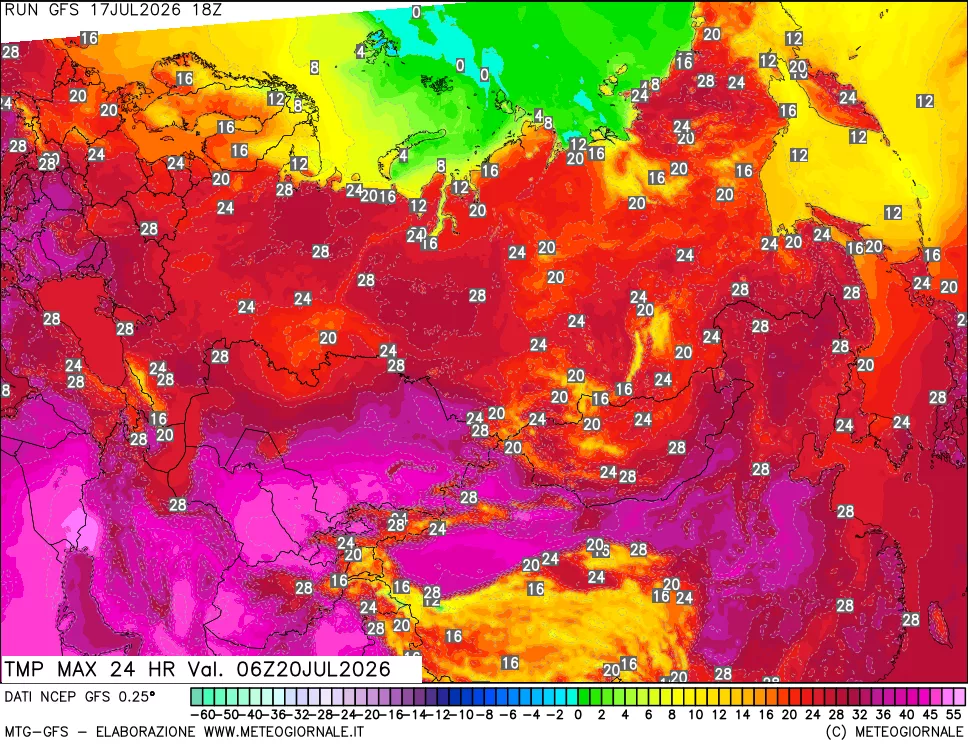 mappa Temperatura massima 24 ore