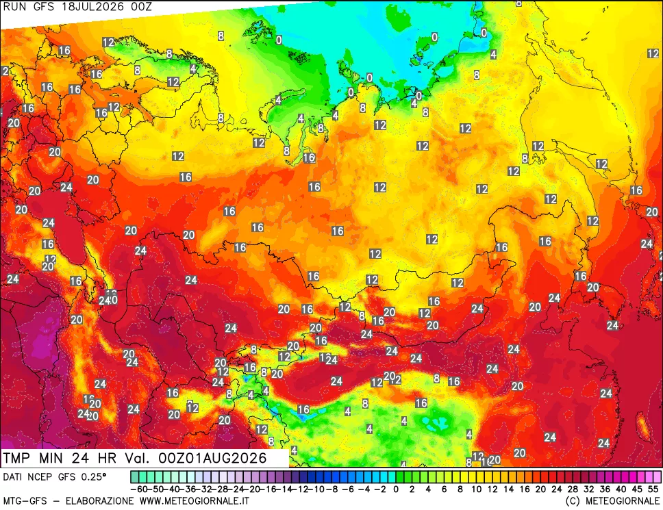 mappa Temperatura minima 24 ore