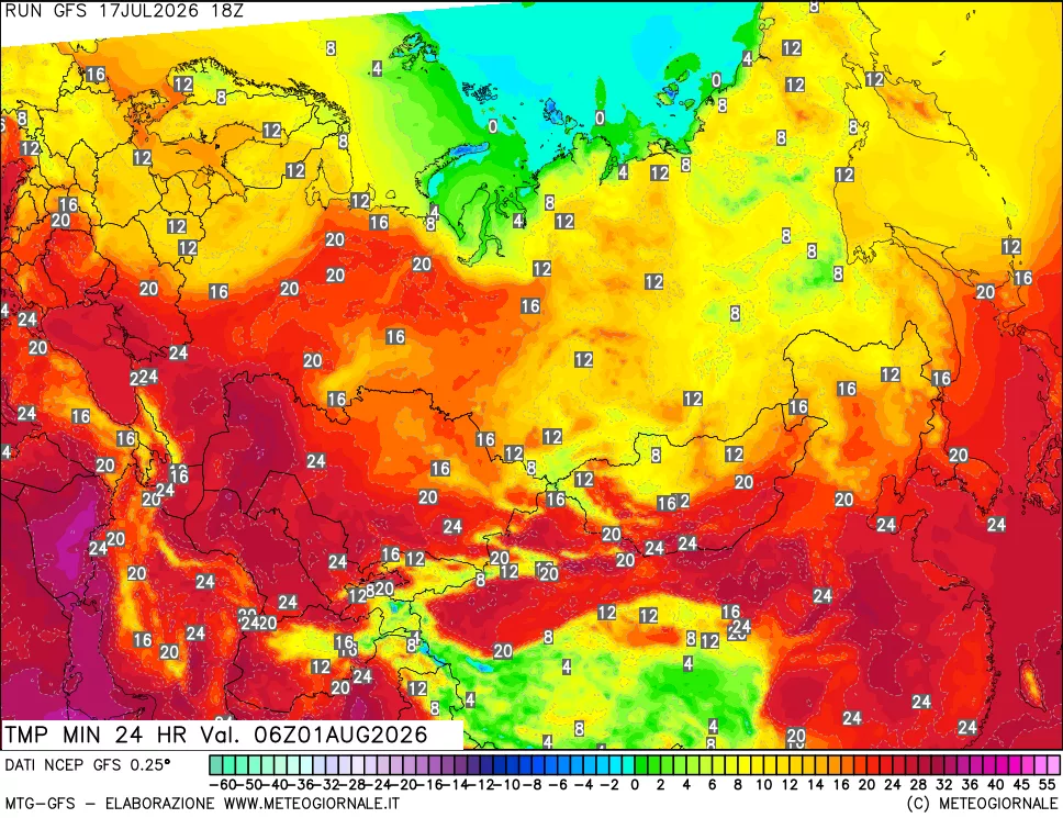 mappa Temperatura minima 24 ore