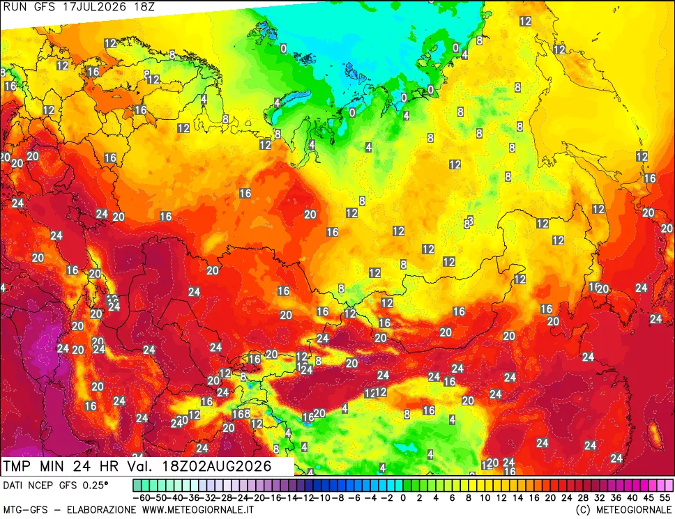 mappa Temperatura minima 24 ore