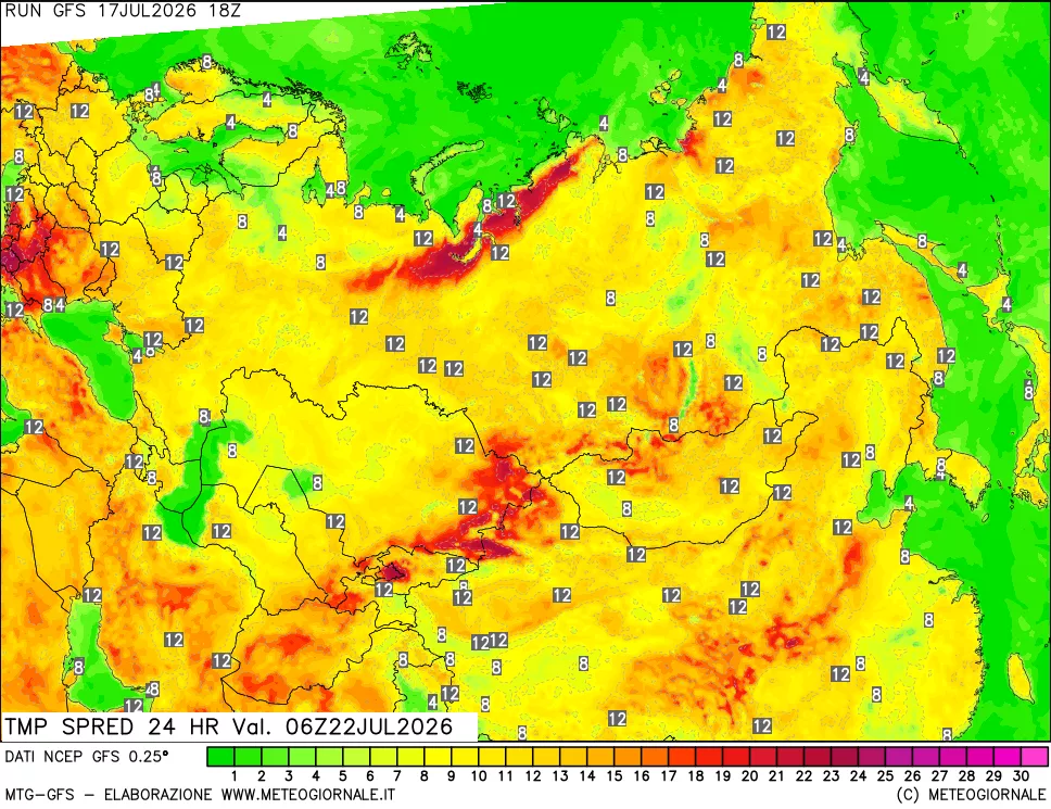 mappa Differenza TMax-TMin 24 ore