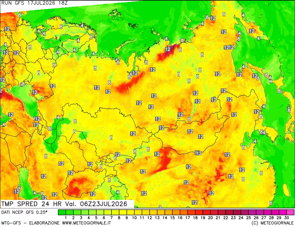 mappa Differenza TMax-TMin 24 ore