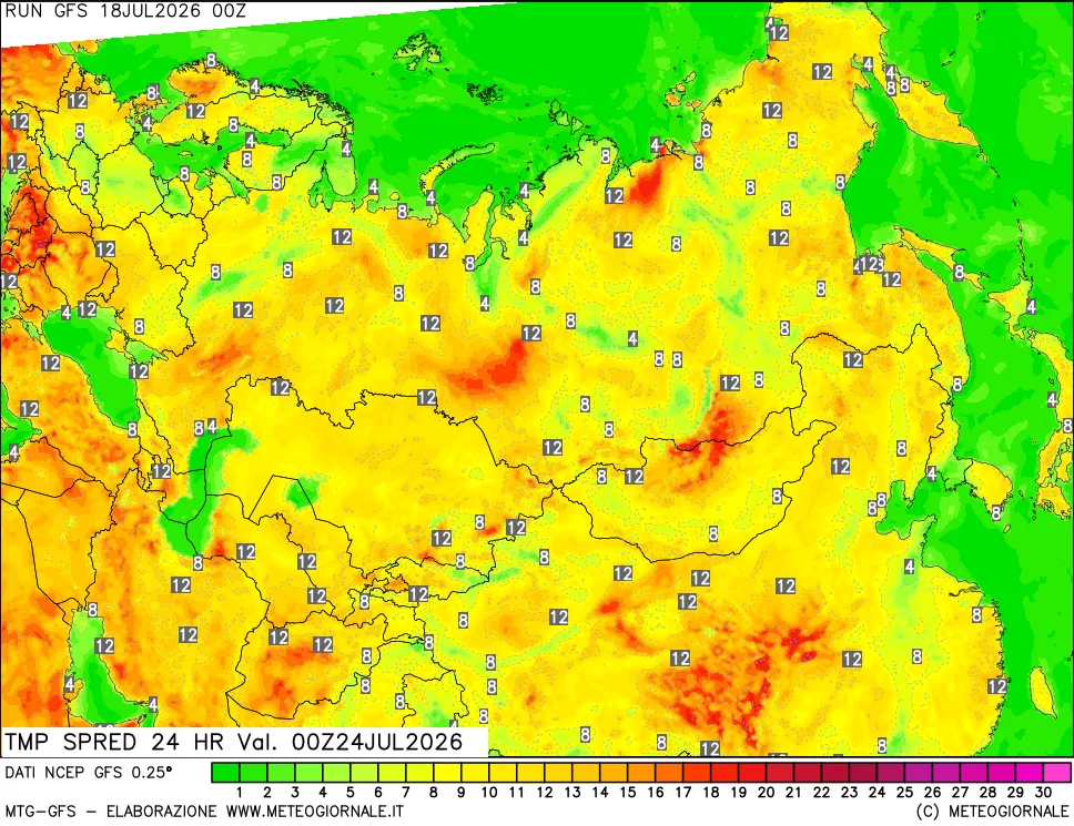 mappa Differenza TMax-TMin 24 ore