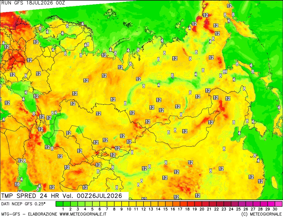 mappa Differenza TMax-TMin 24 ore