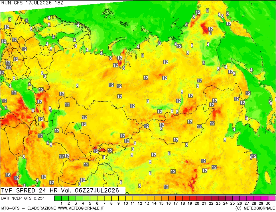 mappa Dif. TMax-TMin 24 ore