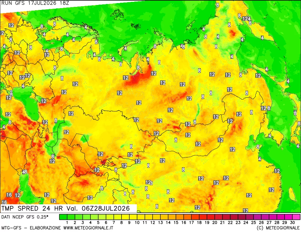 mappa Differenza TMax-TMin 24 ore