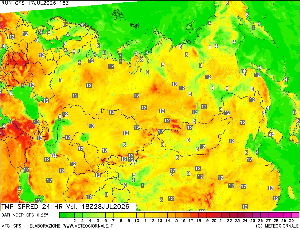 mappa Differenza TMax-TMin 24 ore