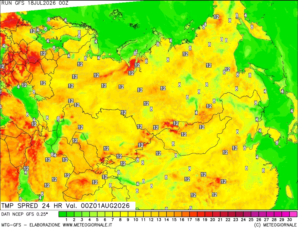 mappa Differenza TMax-TMin 24 ore