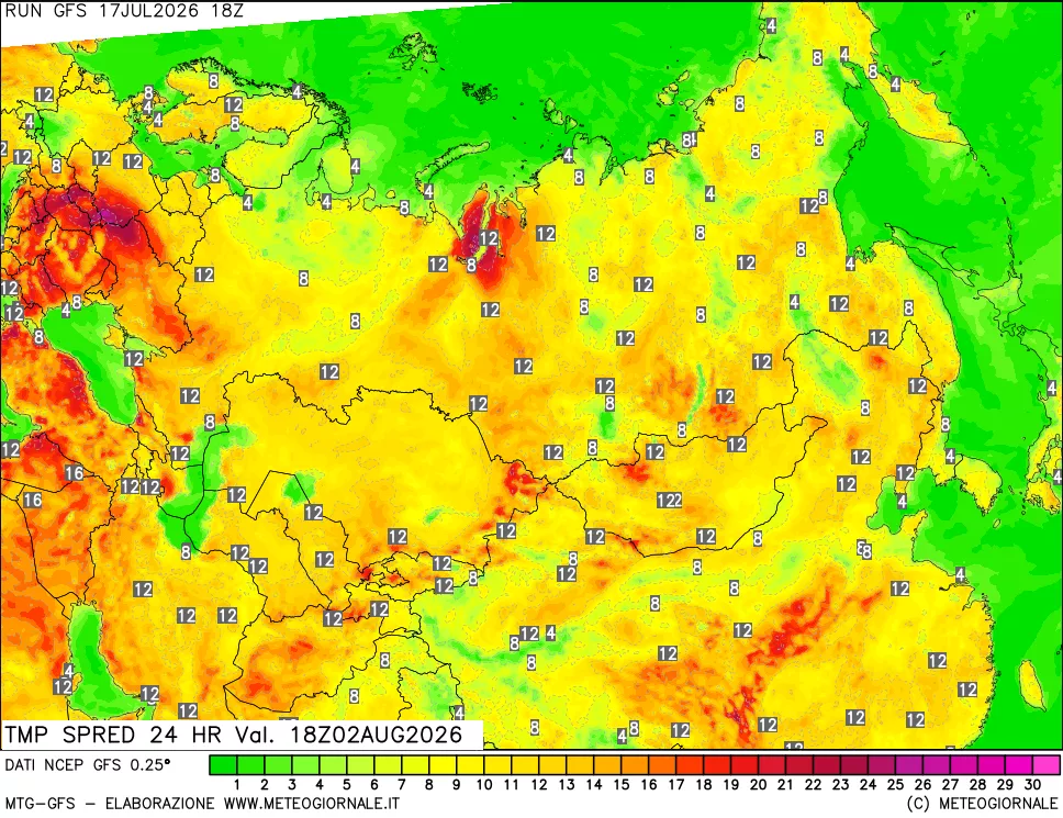 mappa Dif. TMax-TMin 24 ore