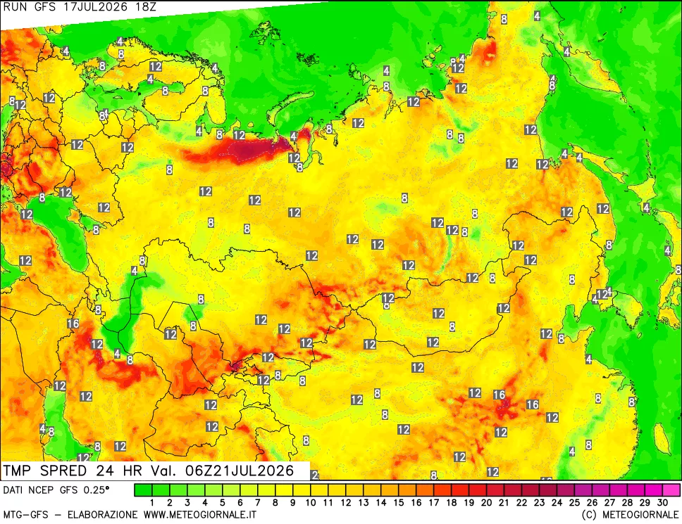 mappa Dif. TMax-TMin 24 ore