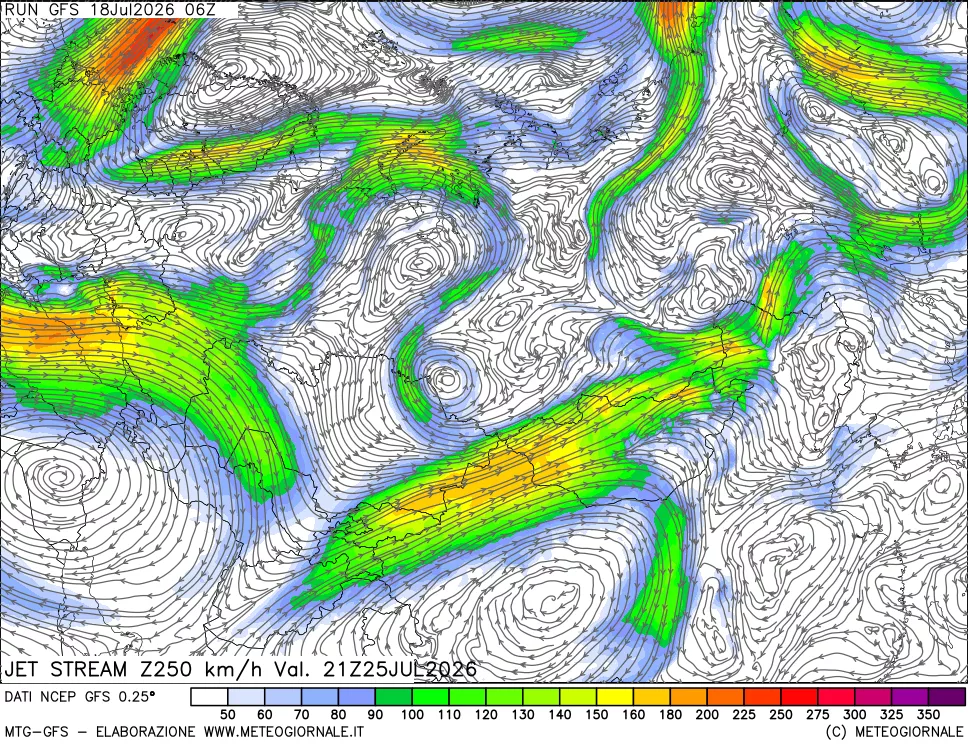 mappa 250 hPa Jet stream