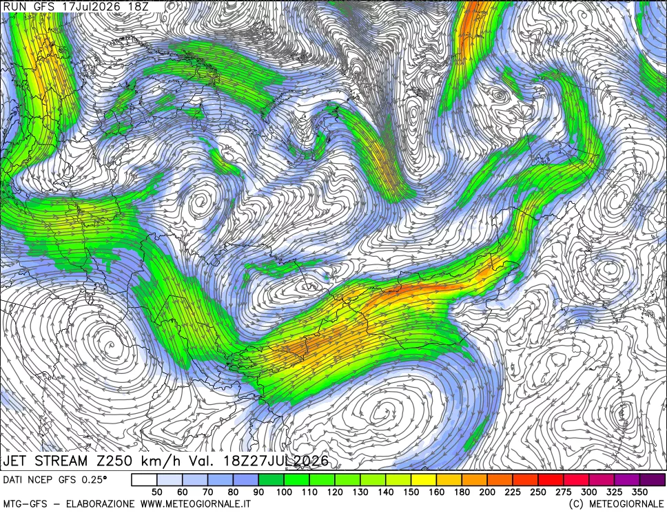 mappa 250 hPa Jet stream
