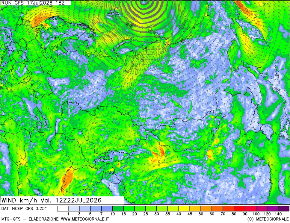 mappa 10 m Vento forza e direzione