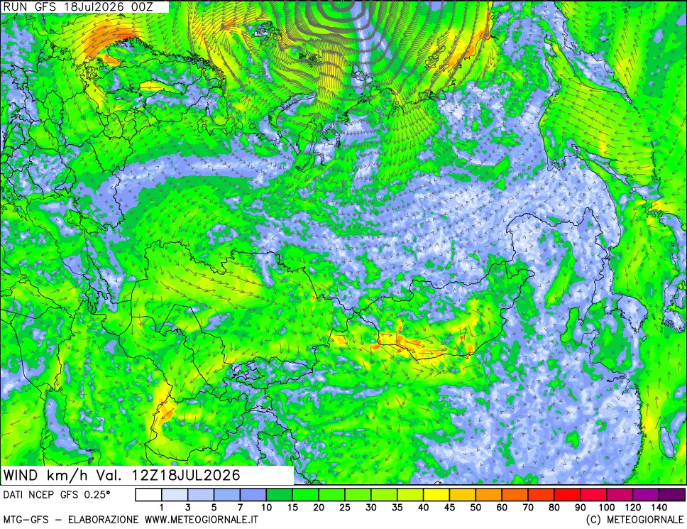 mappa 10 m Vento forza e direzione