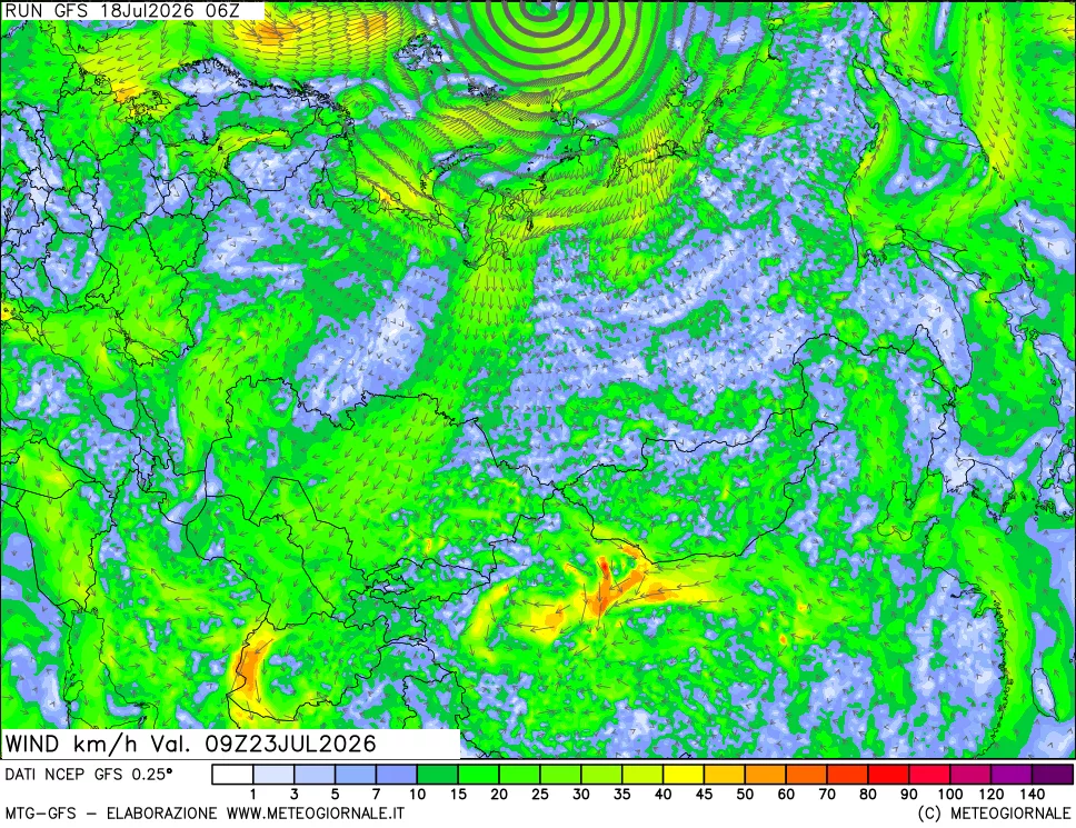 mappa 10 m Vento forza e direzione