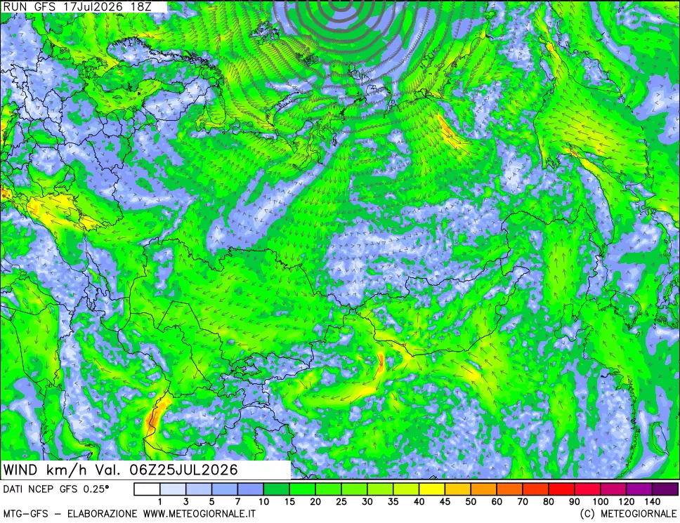 mappa 10 m Vento forza e direzione