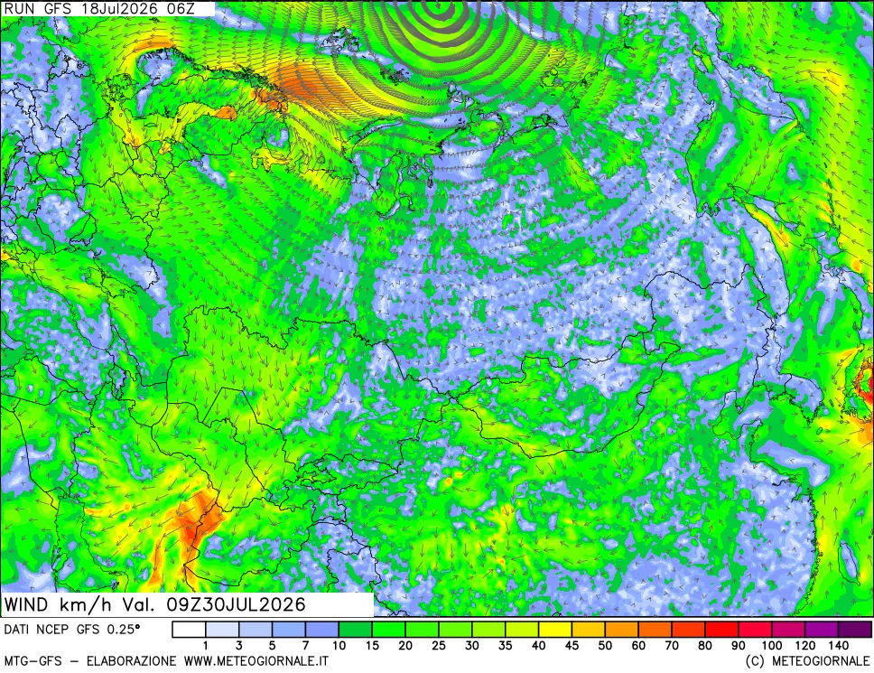 mappa 10 m Vento forza e direzione