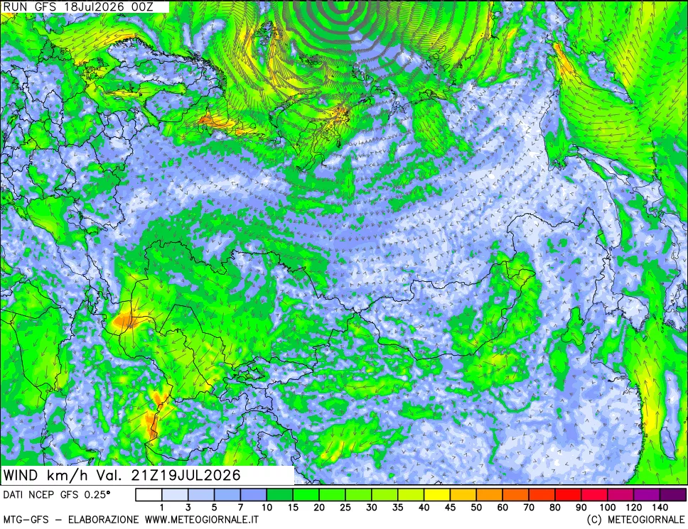 mappa 10 m Vento forza e direzione