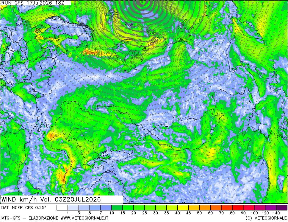 mappa 10 m Vento forza e direzione