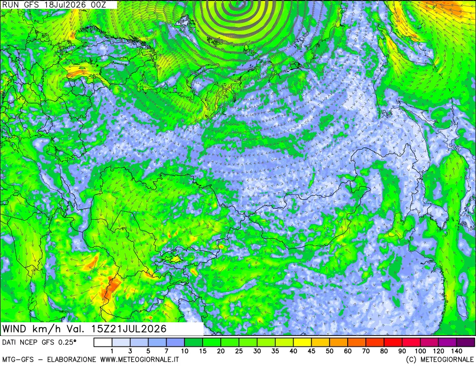 mappa 10 m Vento forza e direzione