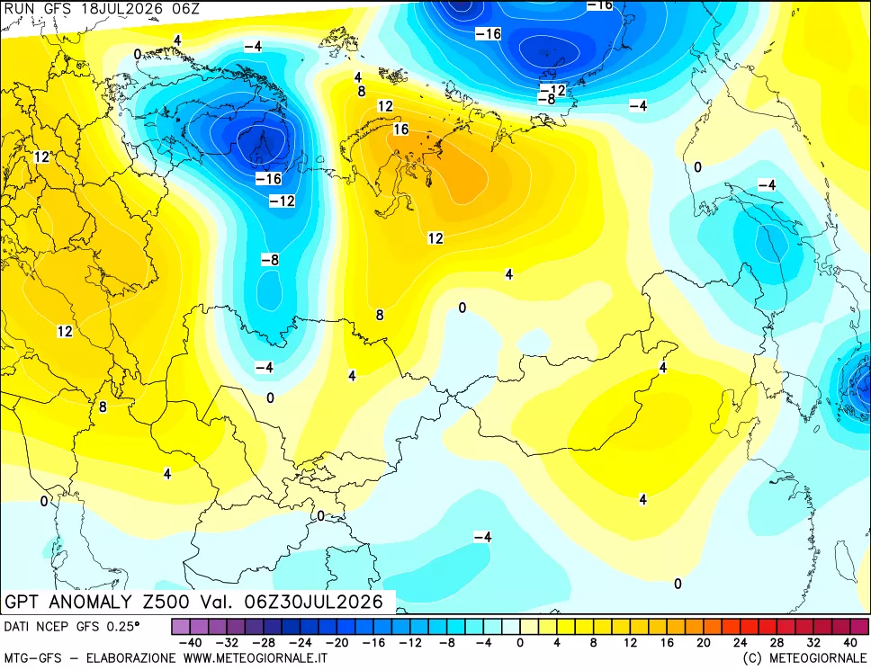 mappa 500 hPa GPT Anomaly vs Cli.No 1981-2010