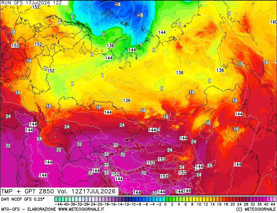 mappa 850 hPa Temp + GPT
