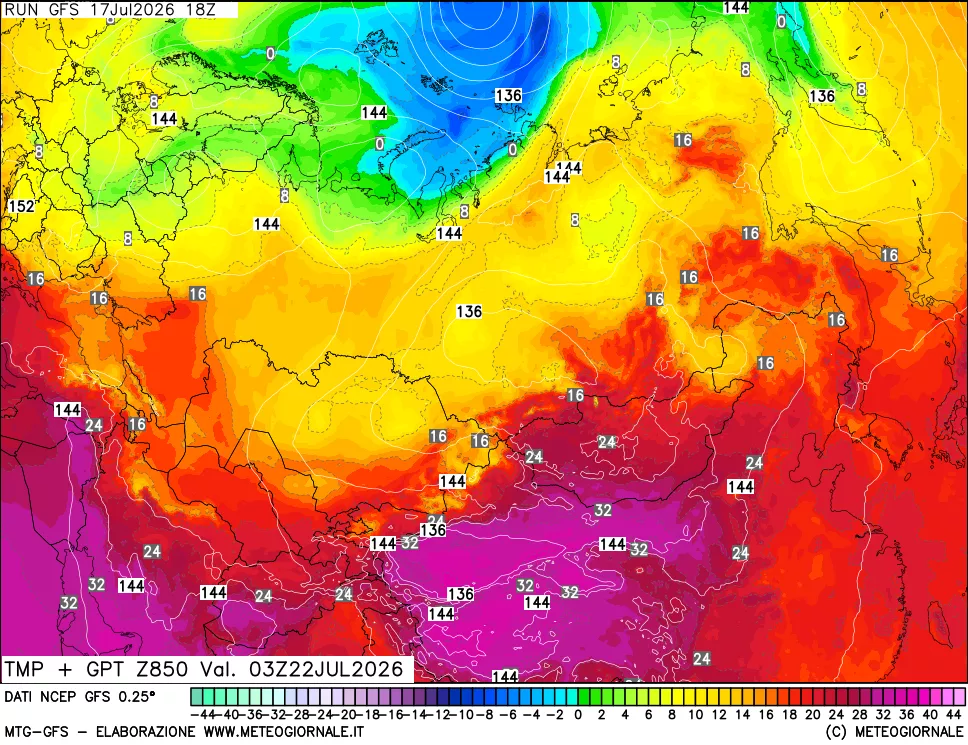 mappa 850 hPa Temp + GPT