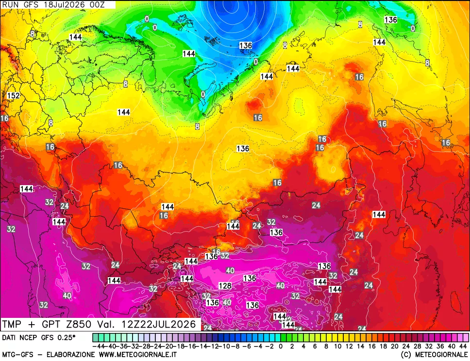 mappa 850 hPa Temp + GPT