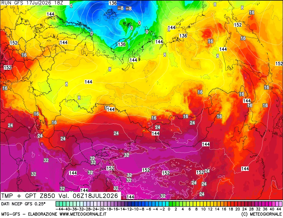 mappa 850 hPa Temp + GPT