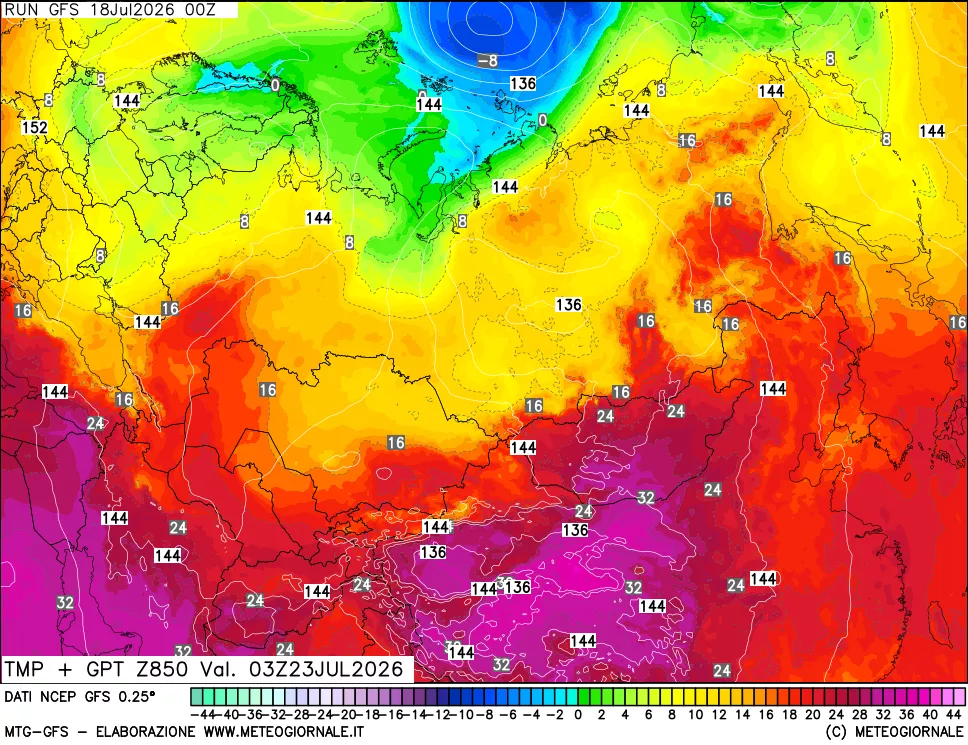 mappa 850 hPa Temp + GPT