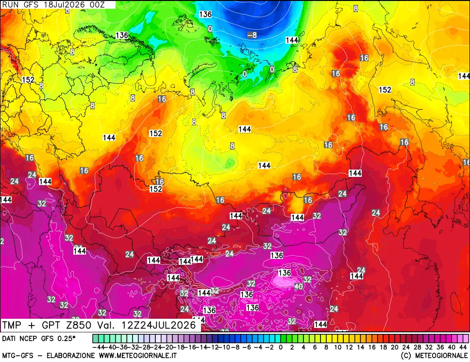 mappa 850 hPa Temp + GPT
