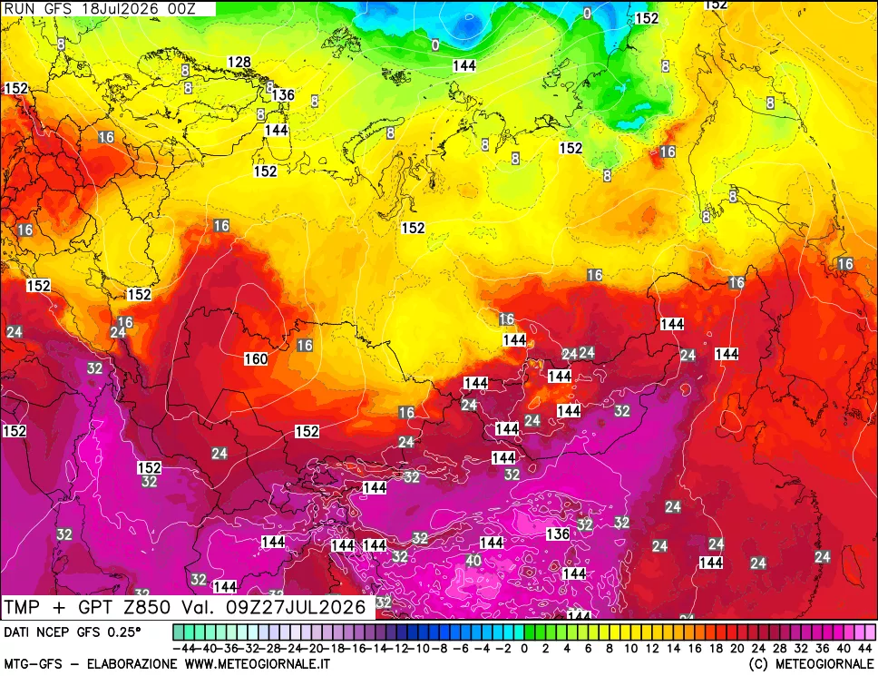 mappa 850 hPa Temp + GPT