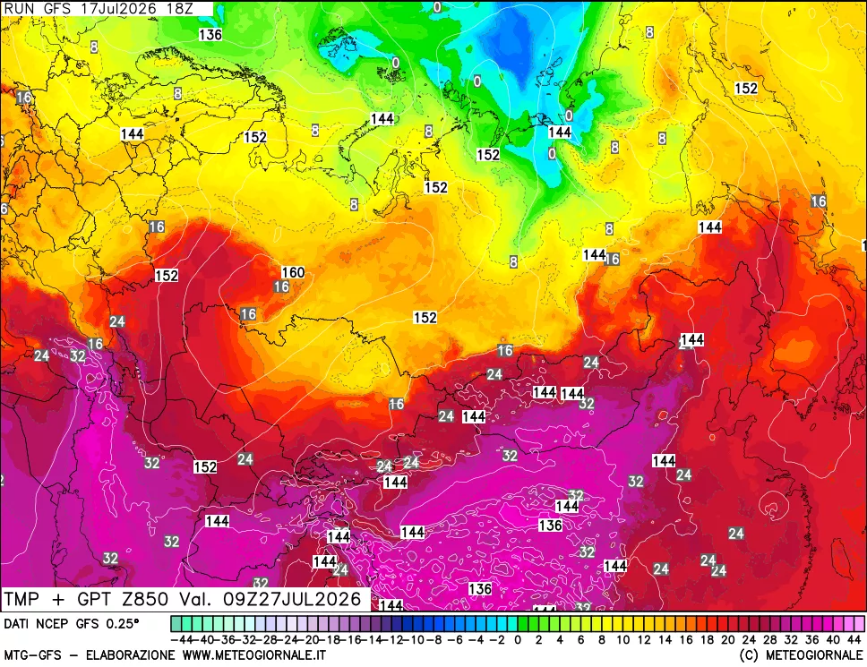 mappa 850 hPa Temp + GPT